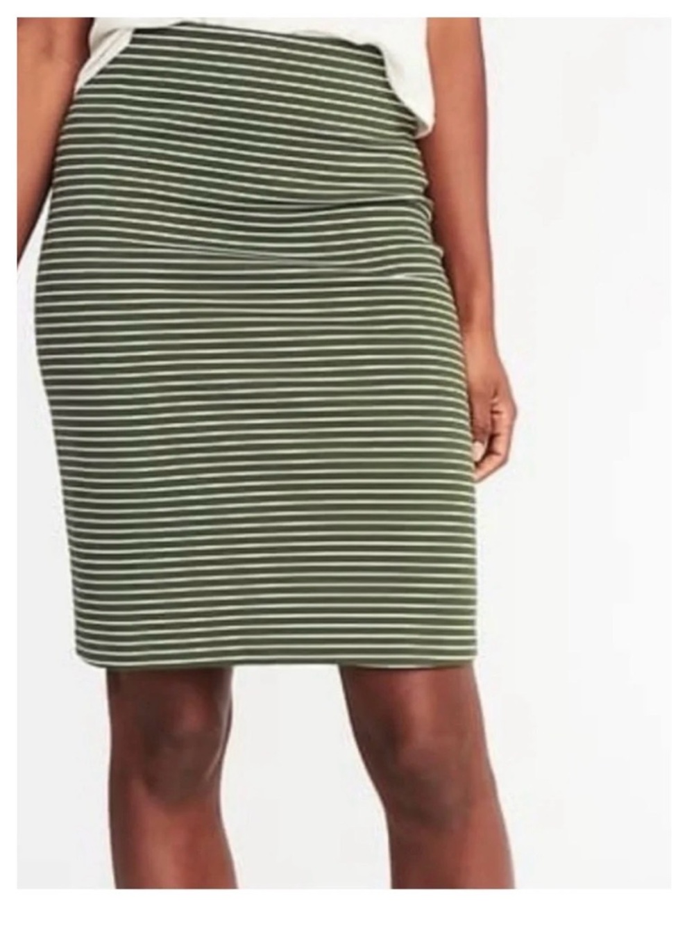 Old Navy Hunter Green White Striped Ponte Knit Pencil Skirt Size M Preppy Office